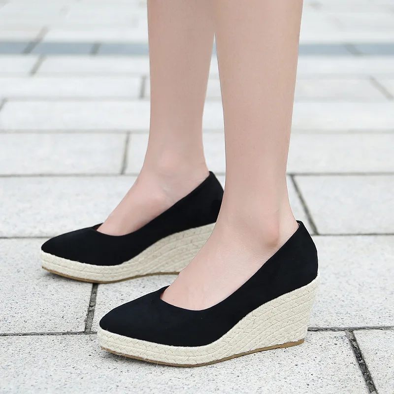 Suede princess women wedge shoes pointed toe pumps high heels platform Mary Jane office lady pumps party espadrilles cute shoesb