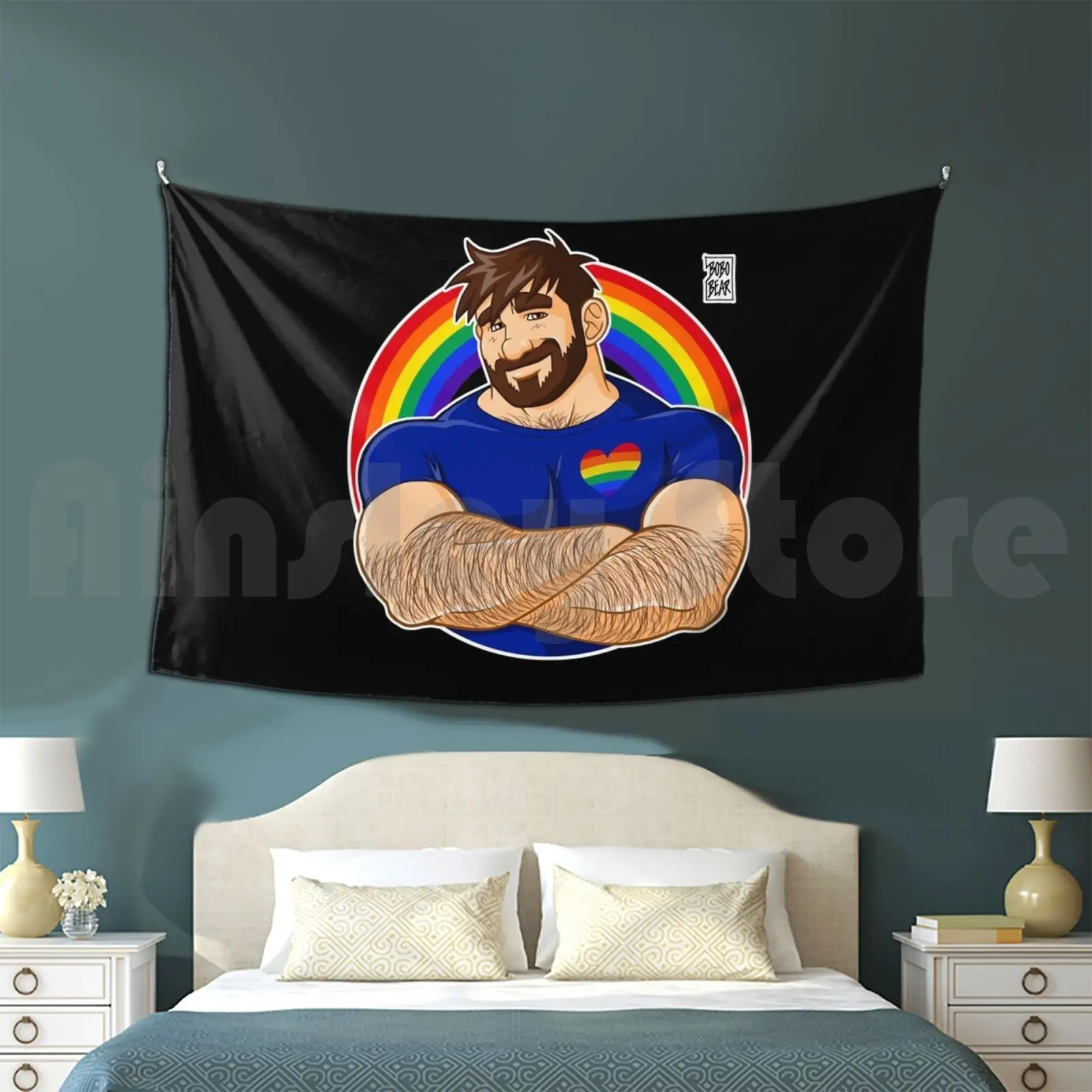 Adam Likes Arms-Pride Tapestry Living Room Bedroom Bobobear Bobobearart Bobo Bear Bear Bear Week Bear Weekend Otter