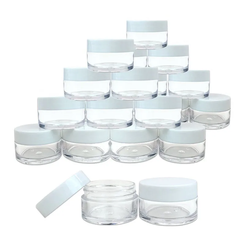 10pcs 2g 3g 5g 10g 15g 20g Plastic Cosmetic Empty Jars White Lids Clear Pots Bottles Eyeshadow Makeup Cream Lip Balm Containers