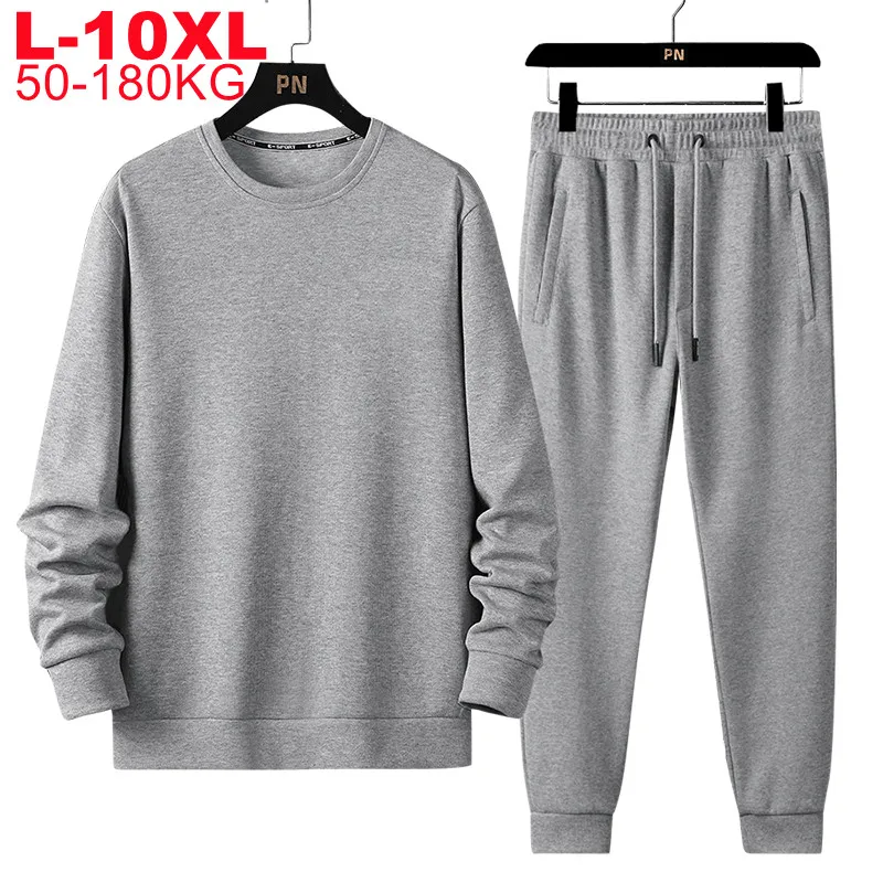 180kg 10xl 9xl 8xl 7xl Big Size Men 2pcs Tracksuit Sets Solid Sportsuit Sweatshirts Suit Male Hoodies Sweatpants Sportswear Set