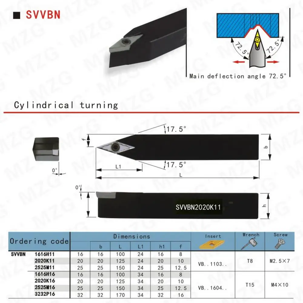 MZG SVVBN1212 SVVBN1616 SVVBN2020 SVVBN2525 Внешний токарный инструмент VBMT Вставка SVVBN Режущий брусок Токарный станок с ЧПУ Токарный держатель