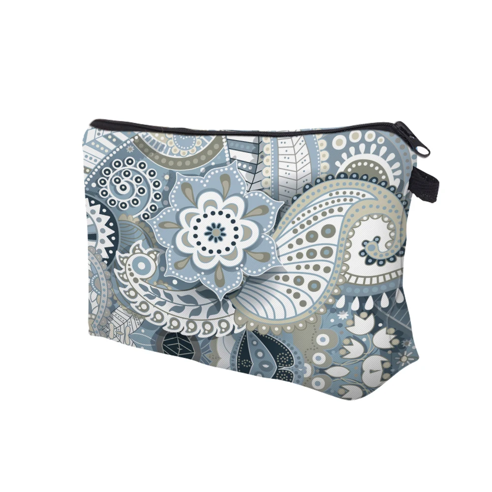 Deanfun Gray Mandala Flower Small Cosmetic Bag 3D Printed Waterproof Polyester Makeup For Women 51559