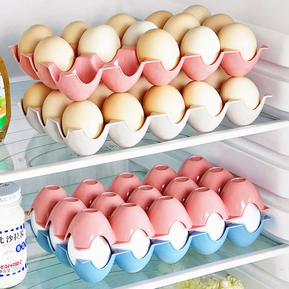 2Pcs Eggs Storage Holder Eggs Rack Multi-Color Reusable Plastic 15 Grids Eggs Storage Plate for Kitchen Eggs Storage Trays