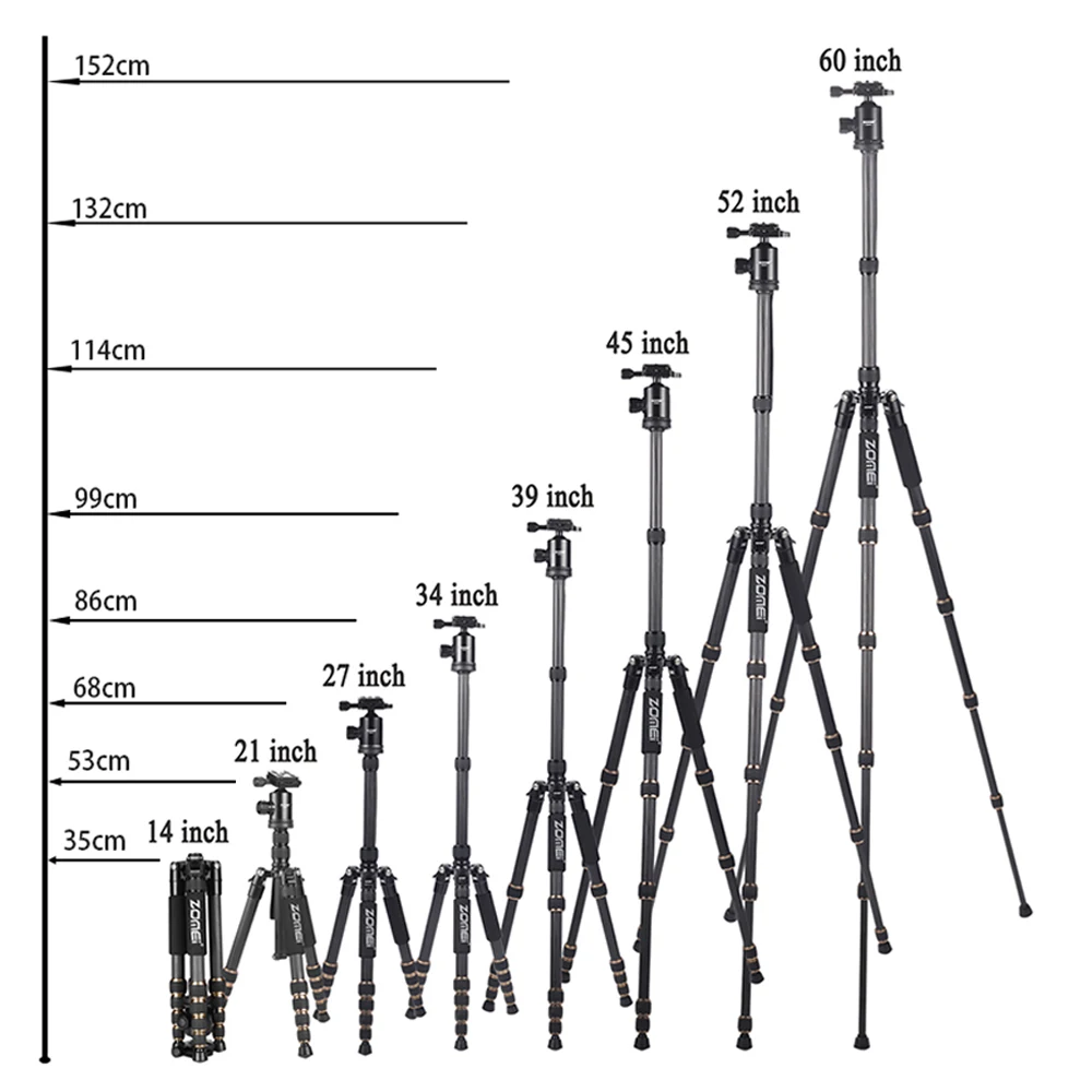 Zomei z669c profissional tripé de fibra carbono monopé compacto tripe suporte bola cabeça para viagens câmera digital dslr goprotriode
