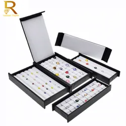 Superior Leather Diamond Display Tray Box with Magnetic Cover Stone Storage Beads Jewelry Stand Holder Gems Organizer Case Black