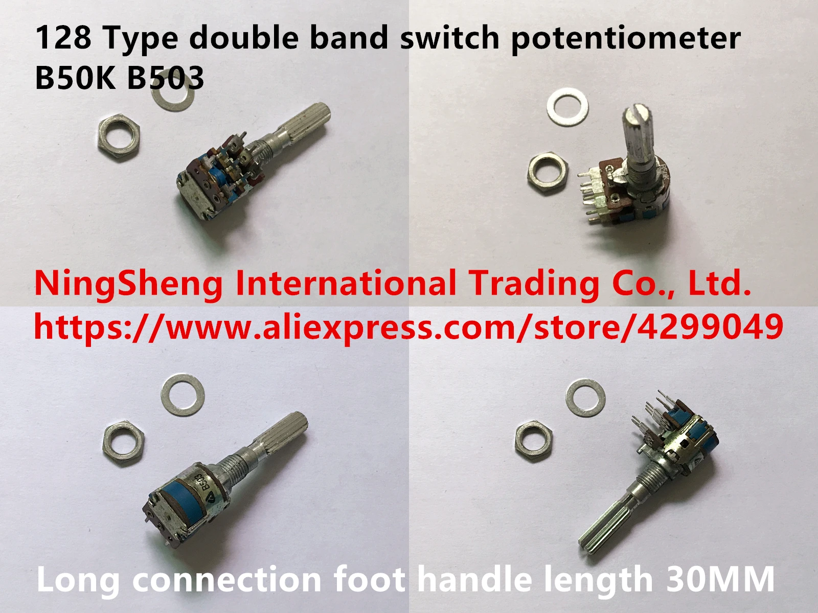 Original new 100% 128 Type double band switch potentiometer B50K B503 long connection foot handle length 30MM