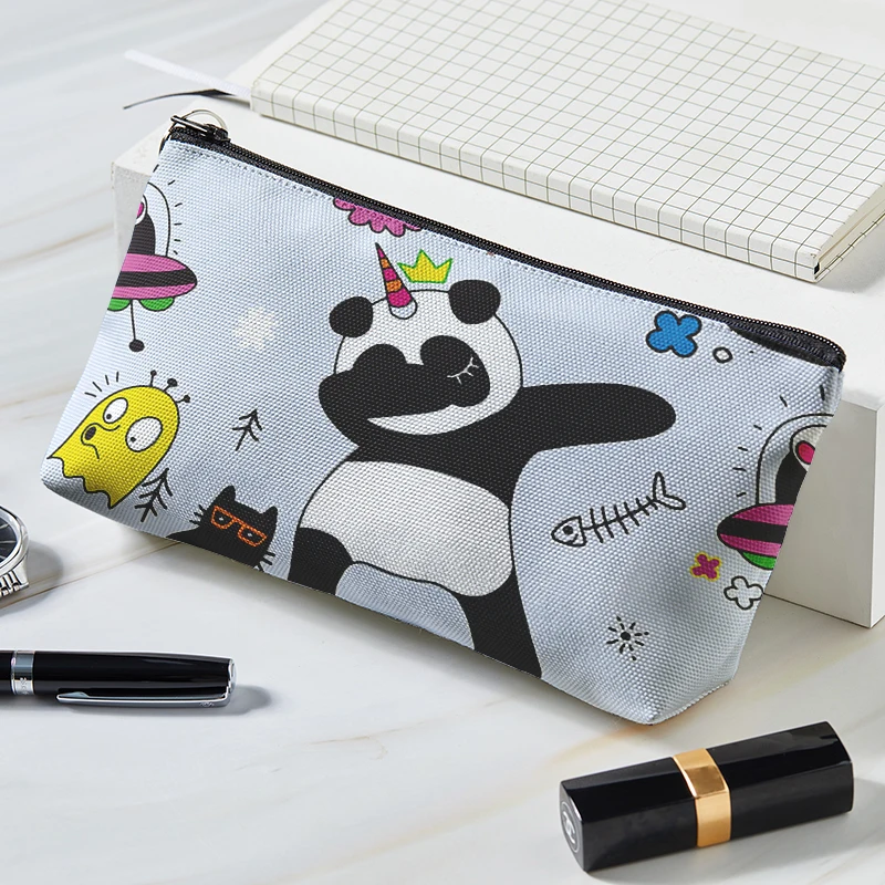 Lovely Women Portable Cosmetic Bag Cute Cartoon Panda Print Female Makeup Pouch Large Capacity Cosmetic Organizer Beauty Case