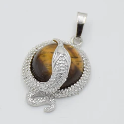 Animal Snake Cabochon Natural Stone Pendant for DIY Necklace Crystal Quartzs Black Onyx Beads Women Men Amulet Charms Jewelry