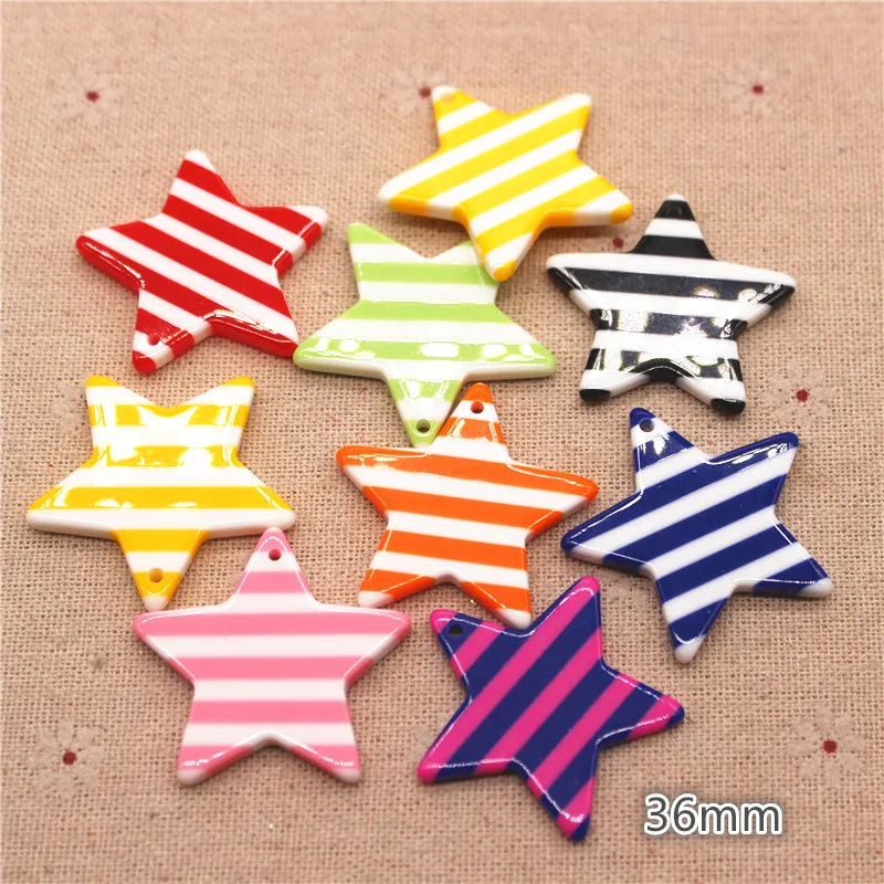 Tira de resina de colores variados para decoración del hogar, cabujones de estrellas con reverso plano, accesorios de joyería, bricolaje, 36mm, 10 Uds.