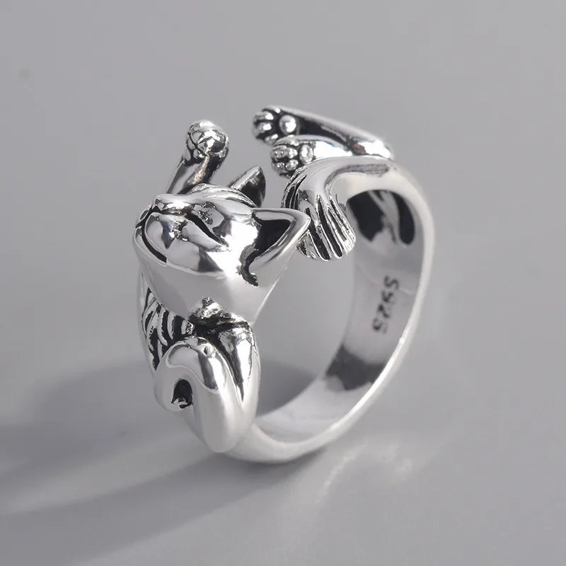 Cute Fortune Cat Shape Women Opening Rings Silver Color Dance Party Finger Ring Delicate Girl Gift 2021 New Fashion Jewelry