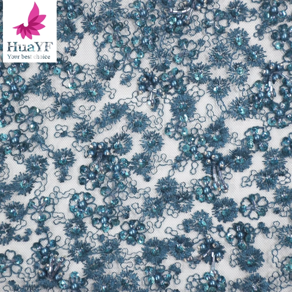 2021 New Arrival Heavy Embroidery Handmade Beading Tulle Lace Lace Fabric For Wedding Dress HY1089-2