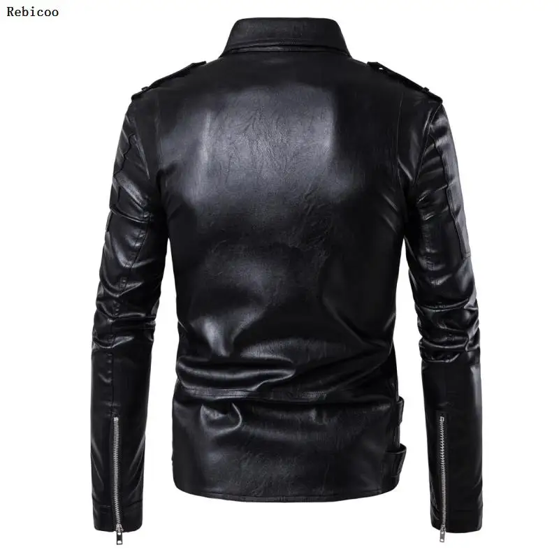 New design Motorcycle Bomber Leather Jacket Men Autumn Turn-down Collar Slim fit Male Leather Jacket Coats  M-5XL