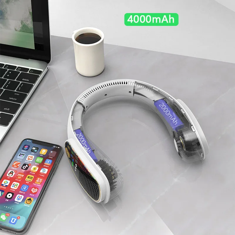 Ventilatore da collo portatile ventola di raffreddamento ad aria a ioni negativi ventole senza lama USB ventilatore indossabile con archetto da collo condizionatore di raffreddamento con purificazione dell'aria