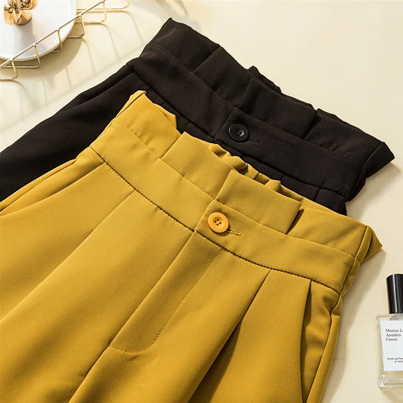 Women Suit Pants Spring Autumn Elastic Waist Casual Ankle-length Trousers Elegant Office Ladies Pencil Pants Yellow 4XL W1963