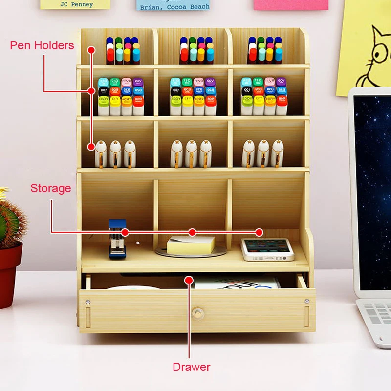 Imagem -04 - Multi-função de Madeira Desktop Caneta Titular Escola Escritório Armazenamento Case Canetas de Mesa Lápis Organizador Artigos de Papelaria Suprimentos