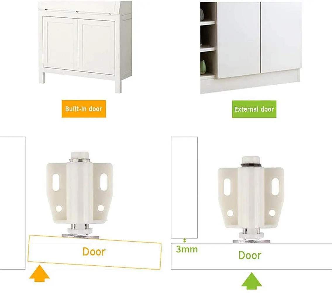 Magnetic Kitchen Cabinet Furniture Door Touch Push-Open Lock, White (4pcs)