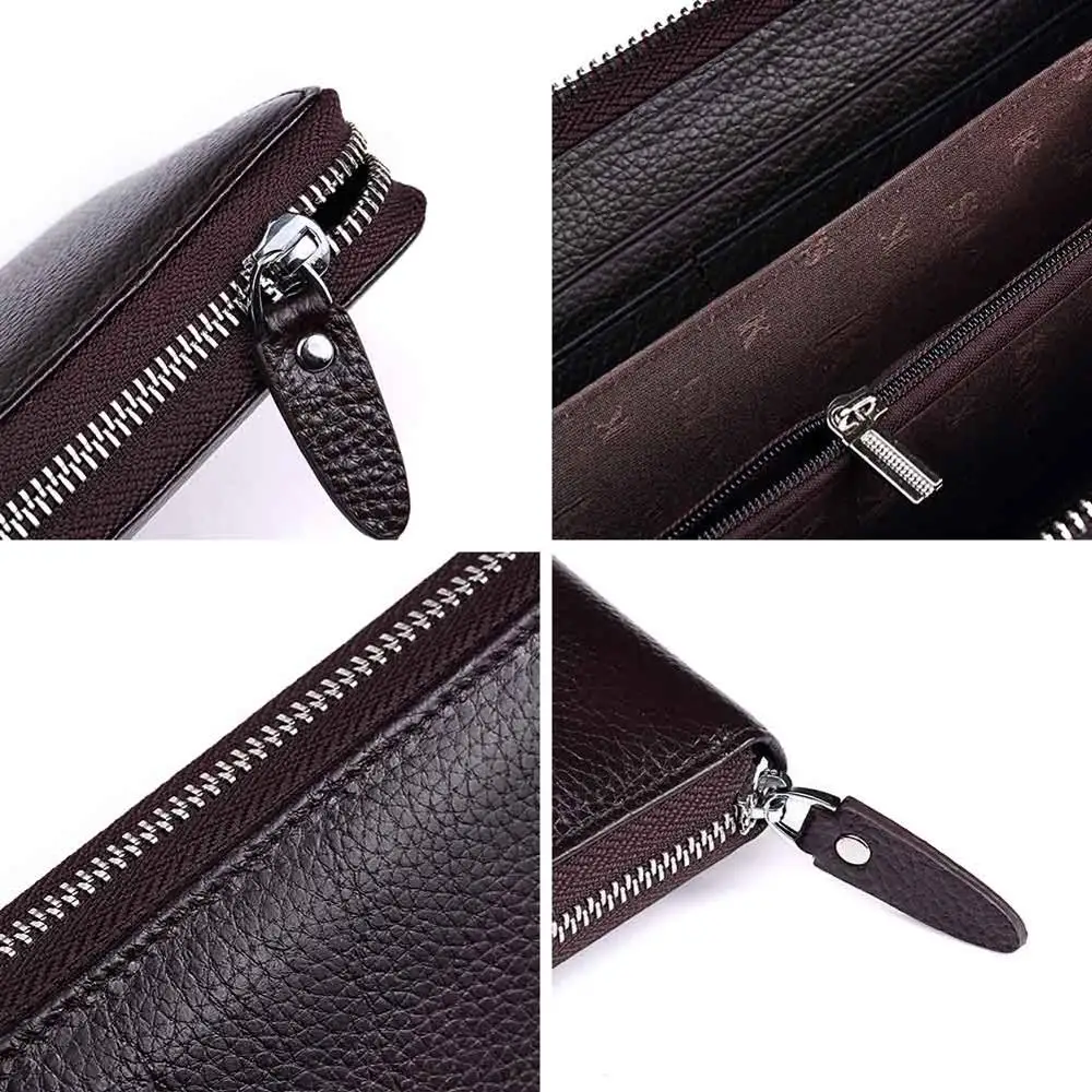 HUMERPAUL 100% Genuine Leather Men Wallet High Quality Card Holder Coin Purse Zipper Large Capicity Organizer Cltutch for Women