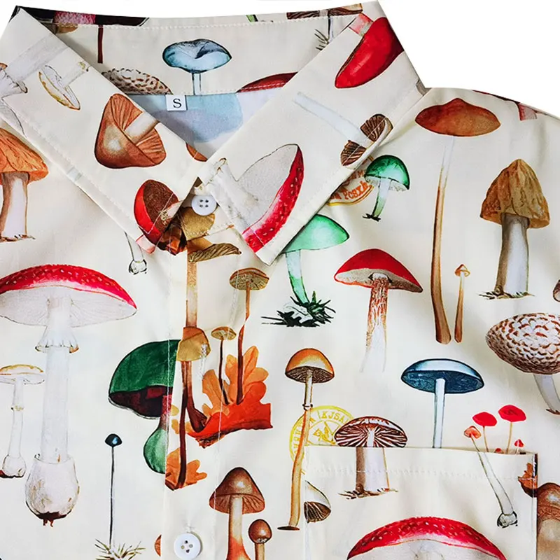 2023 Men\'s Hawaiian Shirt Fashion Casual Streetwear Turn-down Button Short Sleeve Cartoon Mushroom Beach Printed Shirt  Summer