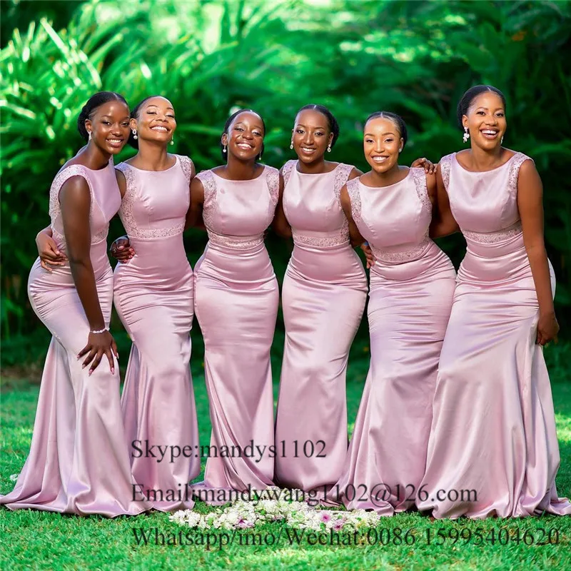 Pink Mermaid African Bridesmaid Dresses 2021 Formal Long Wedding Party Dress Women Formal Plus Size Robe de soirée de mariage