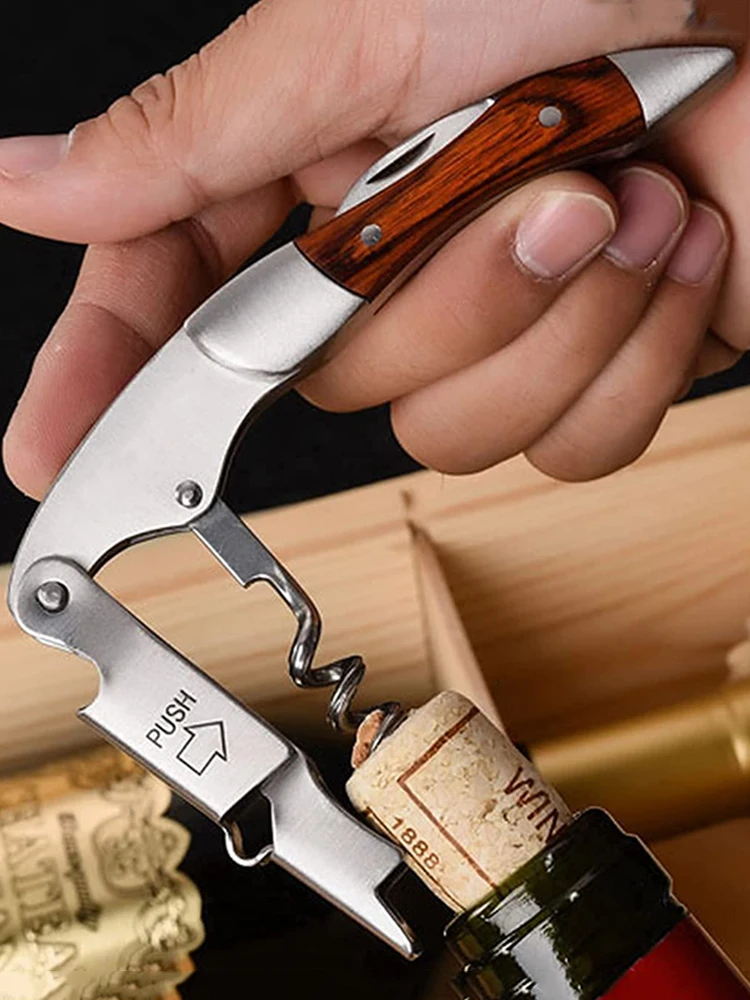 Weinöffner aus Edelstahl, Korkenzieher für professionelle Kellner, Ledertasche, Bierflaschenöffner und Folienschneider, Geschenk für Weinliebhaber – Detail 8