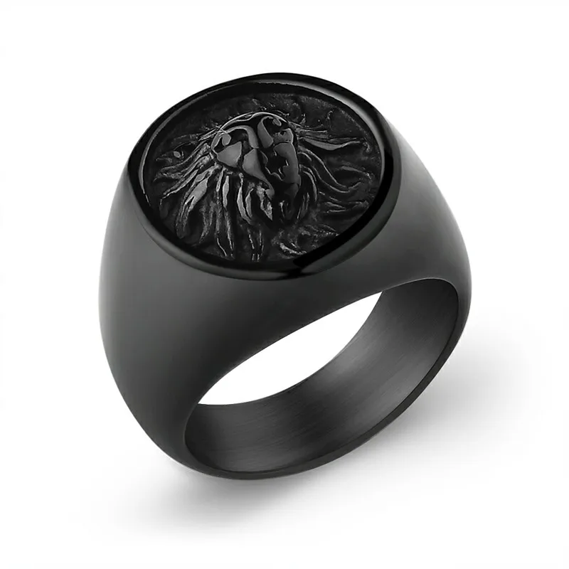 Punk Vintage Lion Ring Round Solid Animal Lion Head Ring for Men Stainless Steel Hiphop Cool Rings Jewelry Wholesale
