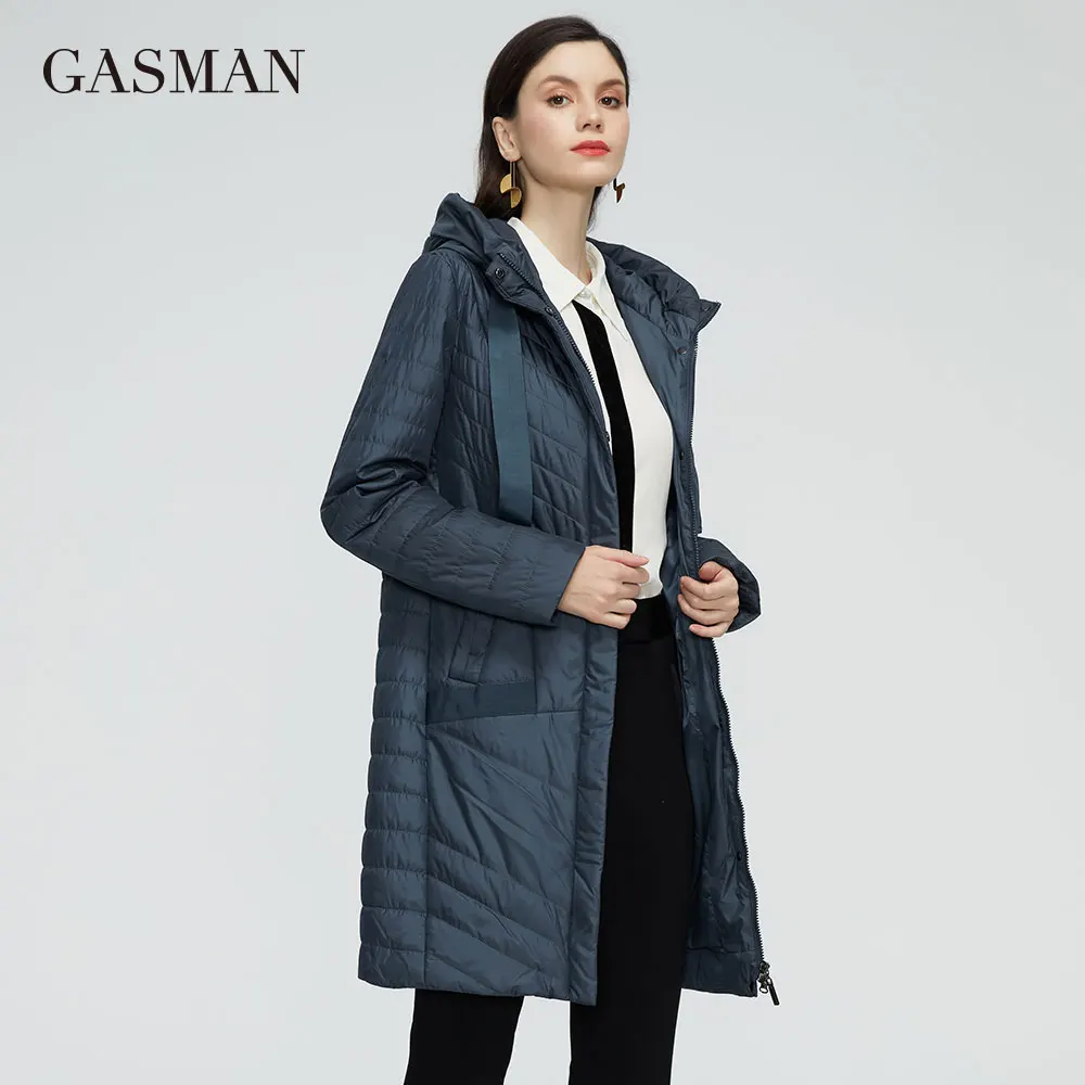 GASMAN-Veste à capuche mi-longue pour femme, manteau en coton fin, se joint aux poches, mode décontractée, printemps, automne, 2022, 20176