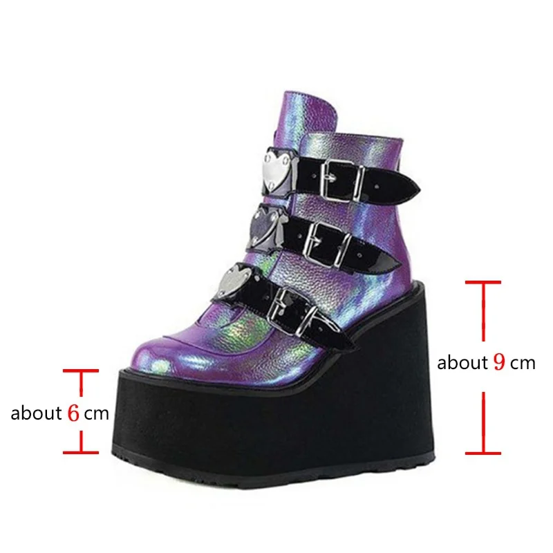 INS Hot Brand High Thicken Platform Ankle Boots Women PVC Strap Decorating Buckle High Wedges Shoes Women Boots Mixed Colors