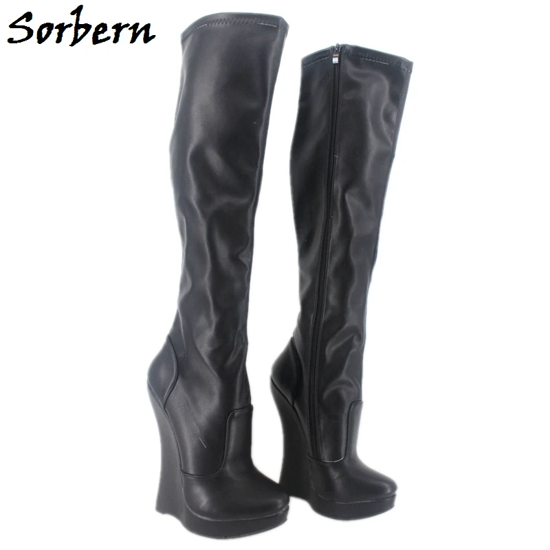 

Sorbern Plus Size Women Boots Real Image Wedges Ladies Party Boots Unisex Gay Dance Fashion 3cm Platform New Arrive Zipper