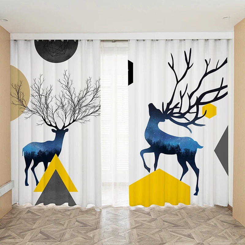 

Nordic Elk Geometric patterns Luxury Window Curtains Home Decoration Living Room Bedroom Ceative Blackout Curtains