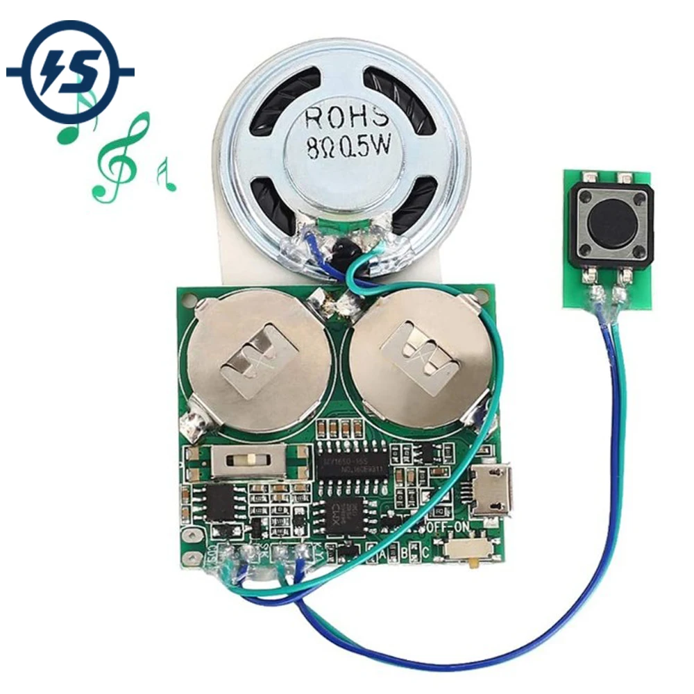 Nagrywalny moduł dźwiękowy przycisk/sterowanie oświetleniem aktywowany 8M pojemność Micro USB zasilany komórką dla DIY Audio kartka z życzeniami muzycznymi