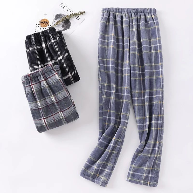 Thick Flannel Men\'s Plaid Trousers Big Yards Warm Sleep Pants Mens Pajamas Pants Bottoms Sleepwear Pajama for Men Pijama Hombre