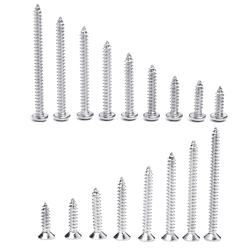 304 Stainless Steel Screw Set Philips Screws Assortment Kit Wood Screws M3.5 Flat Pan Head Self-tapping Screw Home Hardware