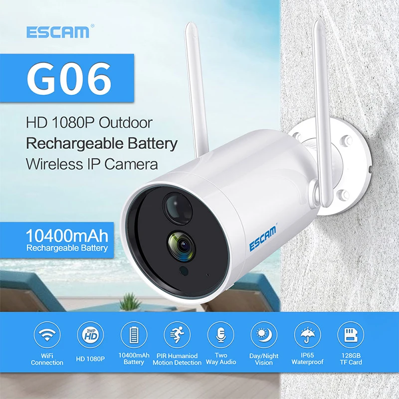 

ESCAM G061080P Full HD Outdoor Indoor Rechargeable Battery PIR Alarm WiFi Camera Night Video Home Security Surveillance Camera