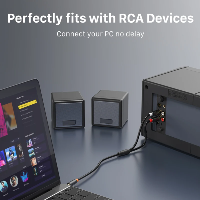 CABLETIME Jack 3.5Mm Ra 2 Đầu RCA Cáp M/M 3.5 RCA AUX Cáp Âm Thanh Stereo Cho DJ Âm Ly Loa Siêu Trầm bộ Trộn Âm Thanh Rạp Hát Tại Nhà DVD C106