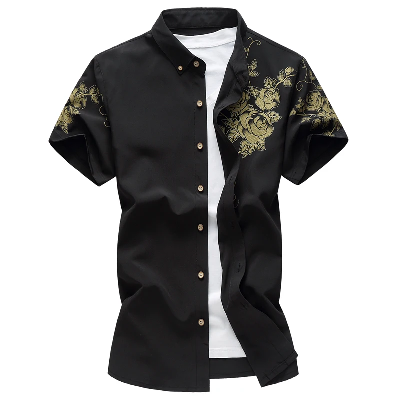 Chinese Style Summer Short Sleeve Shirt, Printed Dragon Shirts, Business Casual Wine Red Blue Black Men Camisa Party Wedding