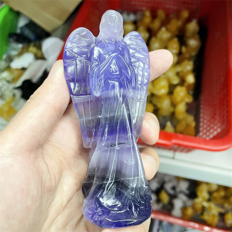 

Natural Fluorite Goddess Carved Crystal Quartz Gemstone Peace Angel Pocket Guardian Angel Reiki Healing Crystal Stone