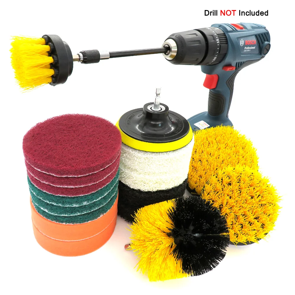 

18Pcs 4lnch Nylon Drill Brush Set For sofa, kitchen, bathroom Scrubber Brush Scouring and Scrub Pads All Purpose Cleaner