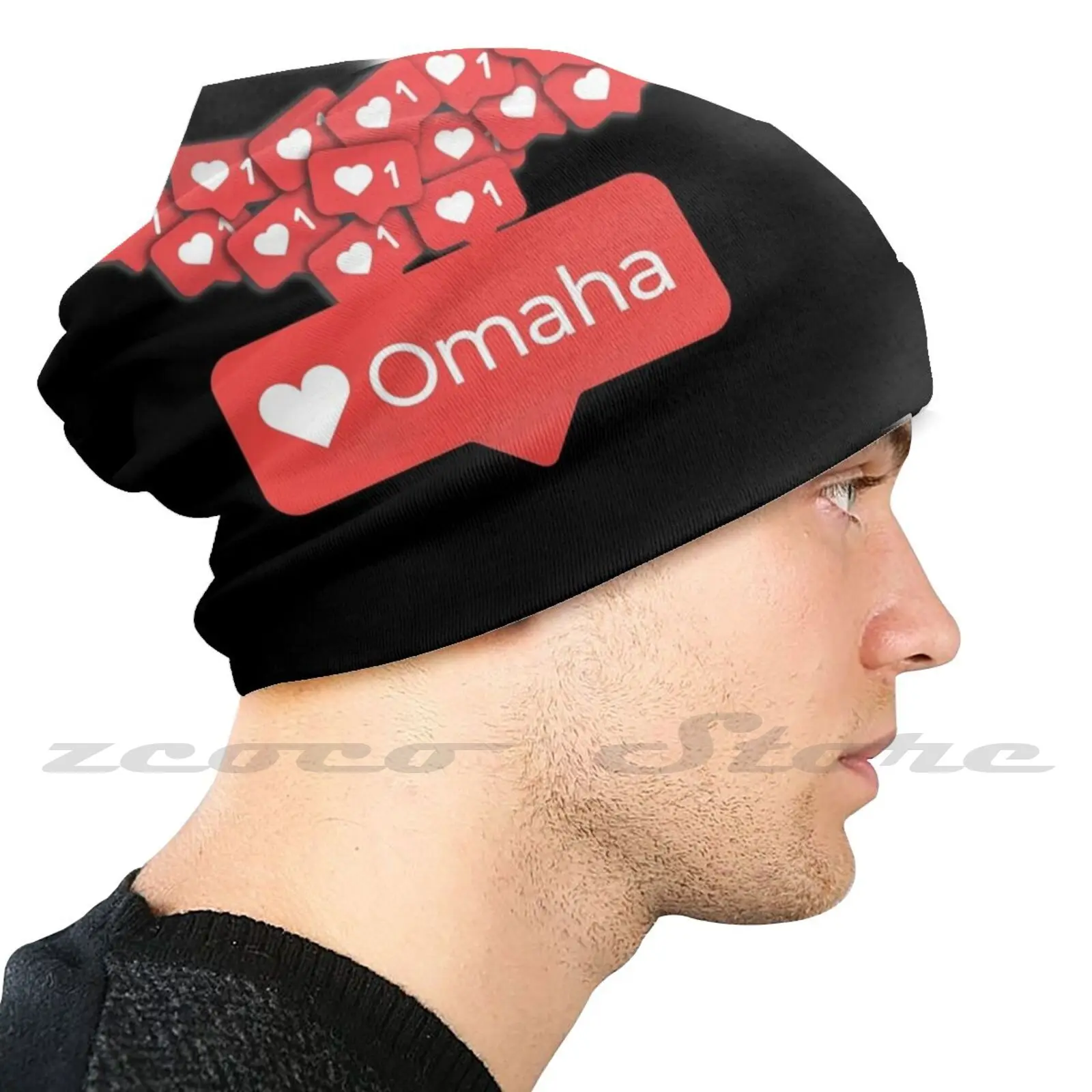 Love My Omaha Nebraska Notification Hearts Diy Pullover Cap Knit Hat Plus Size Keep Warm Elastic Soft I Love Omaha Love Omaha I