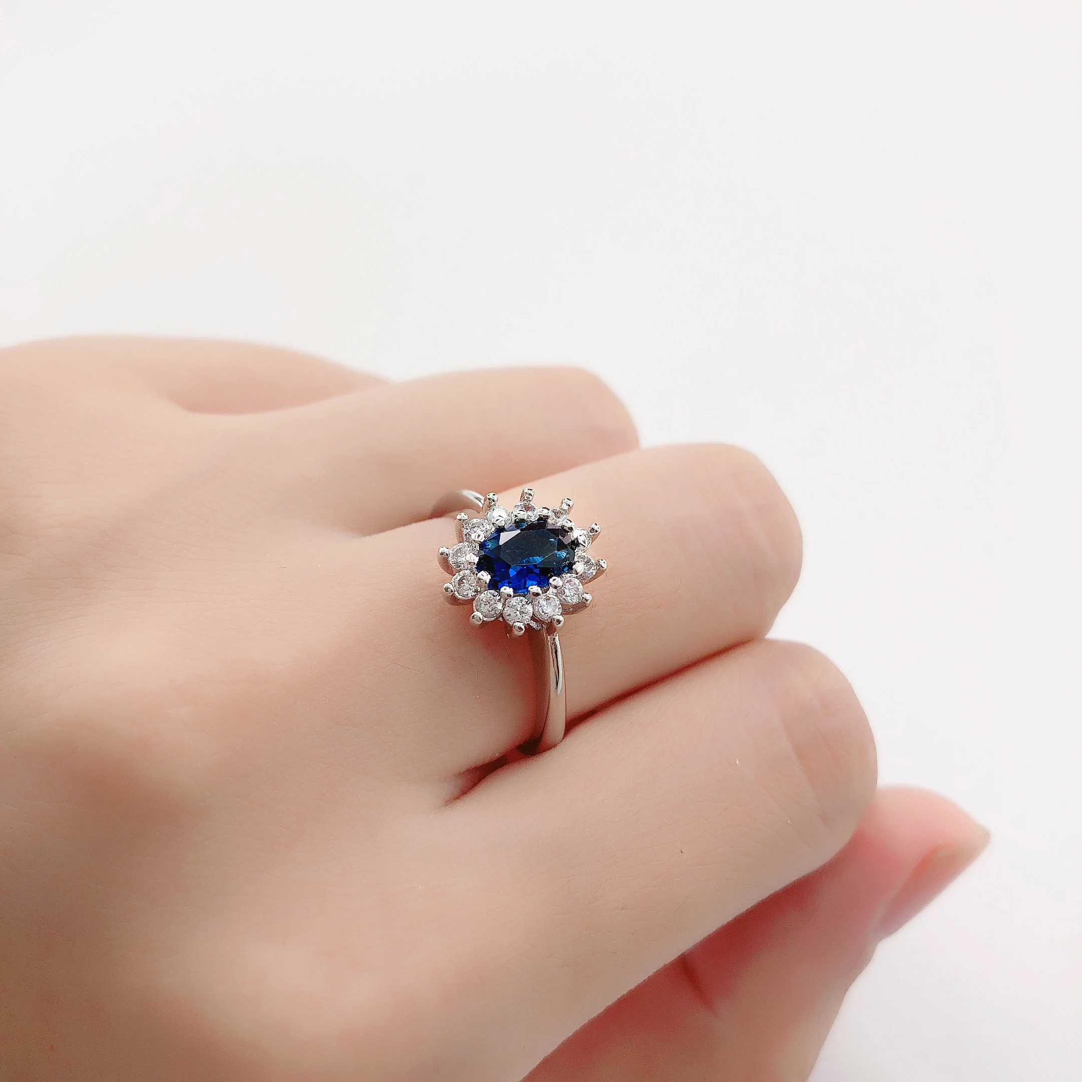 Lady Princess Diana Rings for Women Bridal Blue Crystal Wedding Engagement Promise Marriage Ring For Female Fashion Jewelry 076