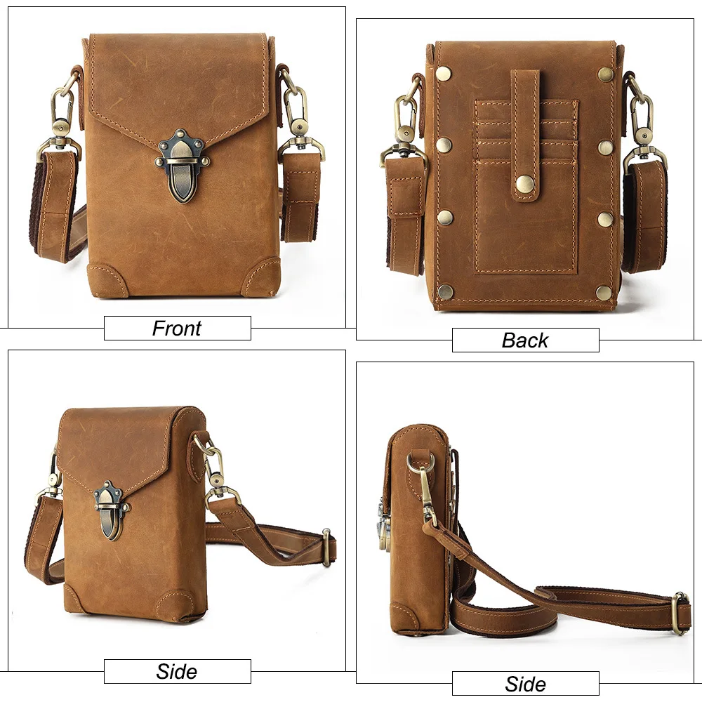 2021 New Men\'s Belt Bag Leather Retro Crazy Horse Cowhide Shoulder Bag Casual Fashion Wear Belt Small Bag