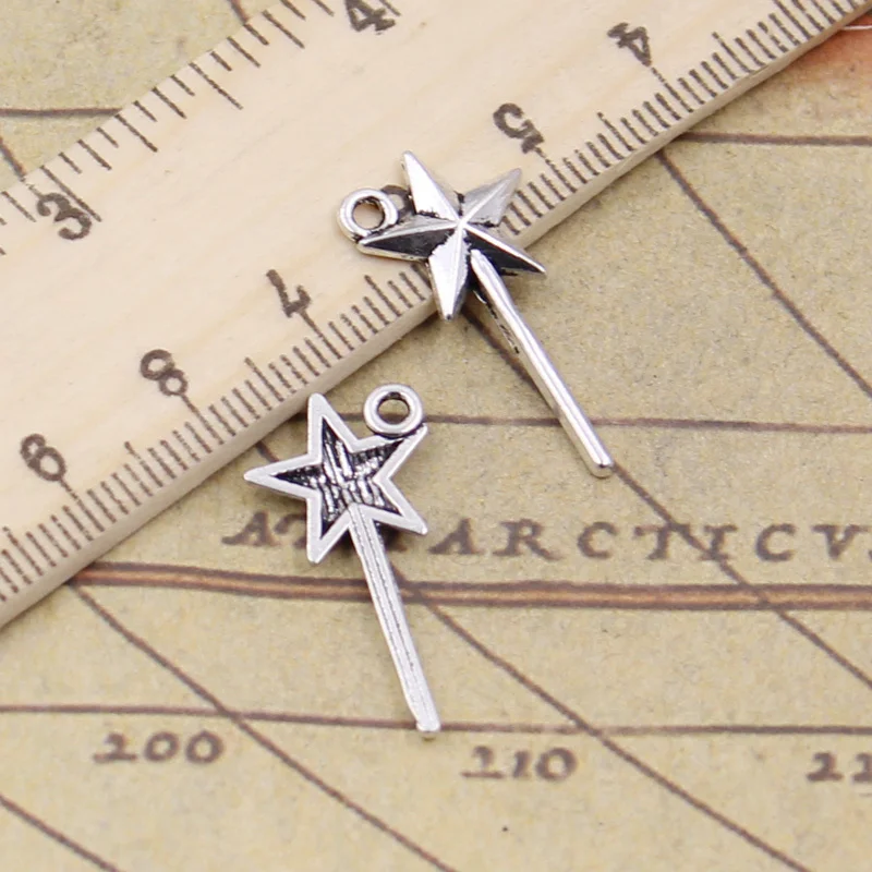 50pcs Charms Magic Star Wand 25x13mm Antique Bronze Silver Color Pendants Making DIY Handmade Tibetan Finding Jewelry