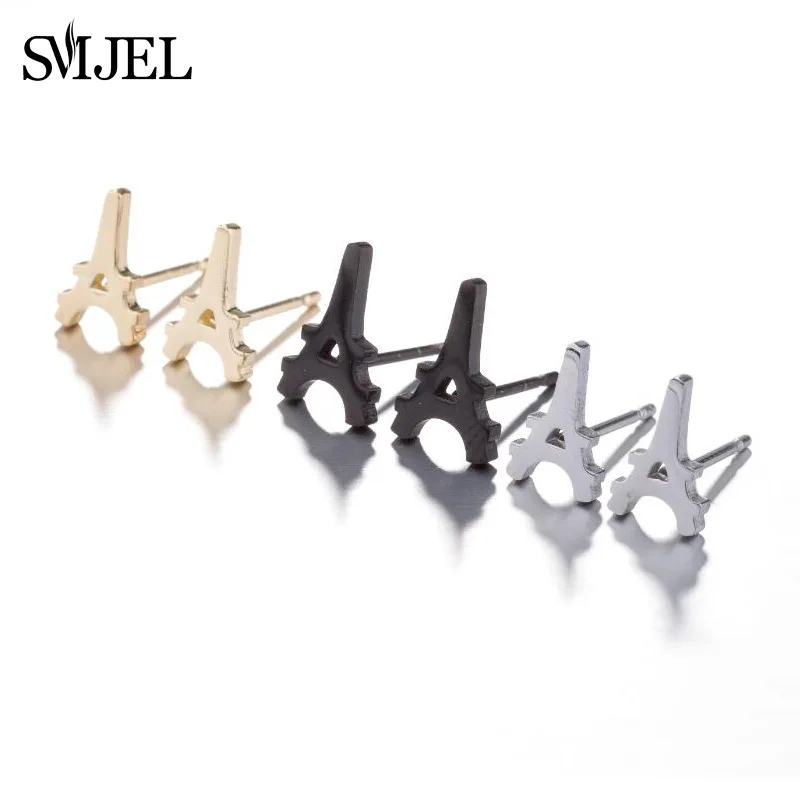 Design Small Eiffel Tower Shape Earrings for Women Girls Party Jewelry Stainless Steel Paris France Tower Stud Earrings Gifts