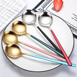 Korean Spoon Stainless Steel Exquisite Long Handle Spoon Soup Kitchenware Dessert Spoon Kitchen Tableware Akcesoria Kuchenne