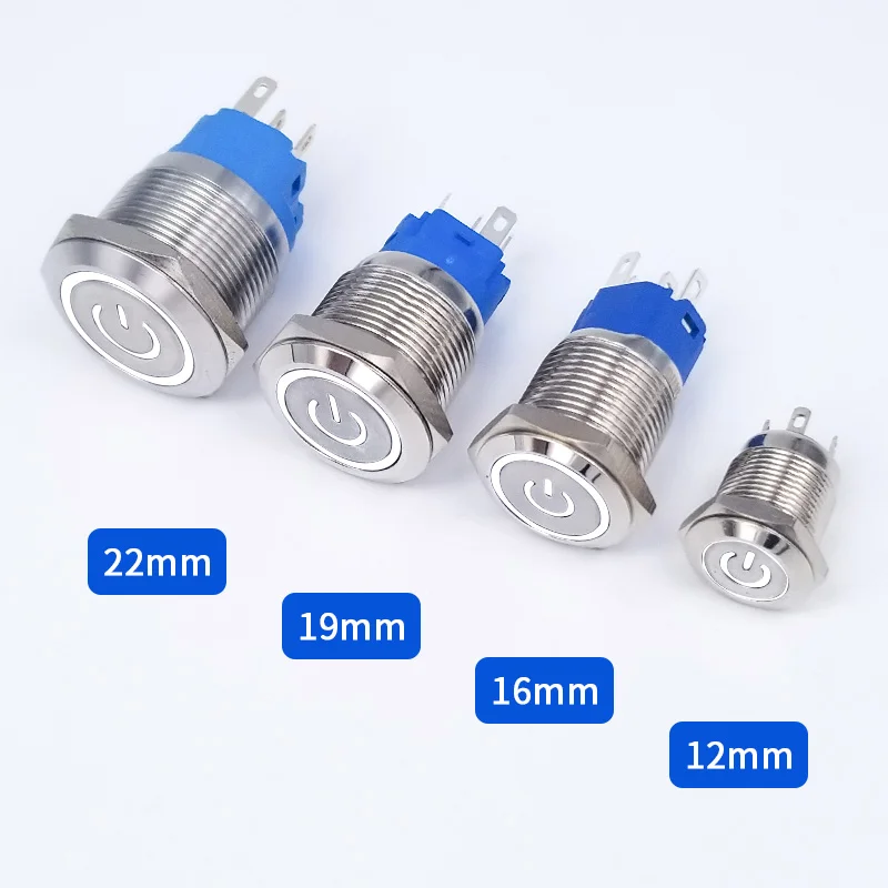 12/16/19/22mm Metall-Druckknopfschalter Momentan einrastend Fest Ein Aus Netzschalter LED-Licht 3V 6V 12V 24V 220V