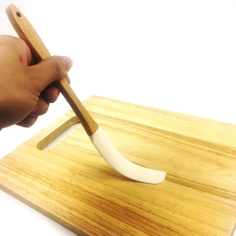 Scraper Durable Wood Handle Utensil Spatula Cream Butter Removable Silicone