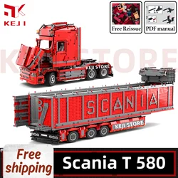 KEJI Scania Truck MOC-57465 T580 Engineering Vehicle Trailer Model Building Blocks Bricks Kits Kids Toys Children Christmas Gift