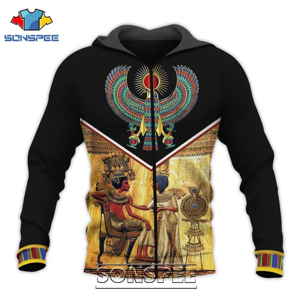 SONSPEE Ancient Egypt Pharaoh Symbol 3D Print Men Hoodies Casual Men Long Sleeve Egyptian Eye of Horus God Coat Tops Sweatshirt