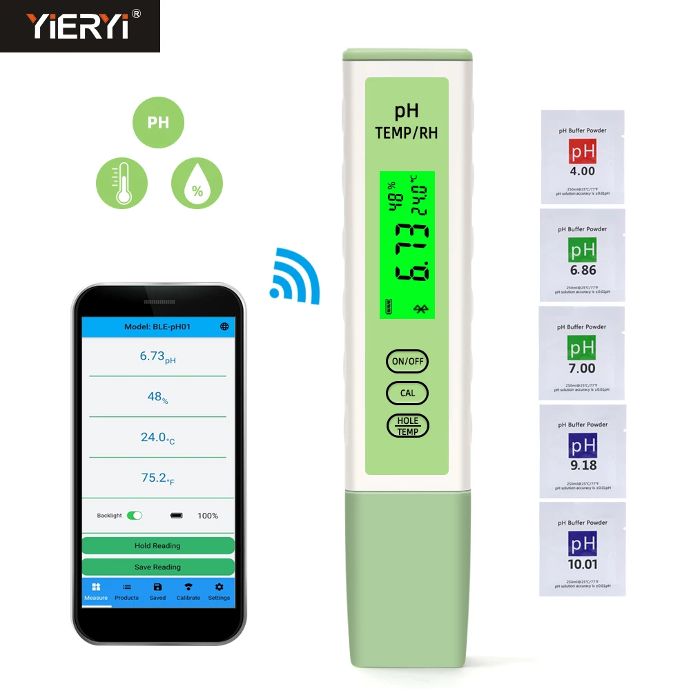 Digital Temperature RH PH Meter Blue Tooth Online Monitor Water Quality Acidity Tester Smart Tool for Drinking Water Aquariums