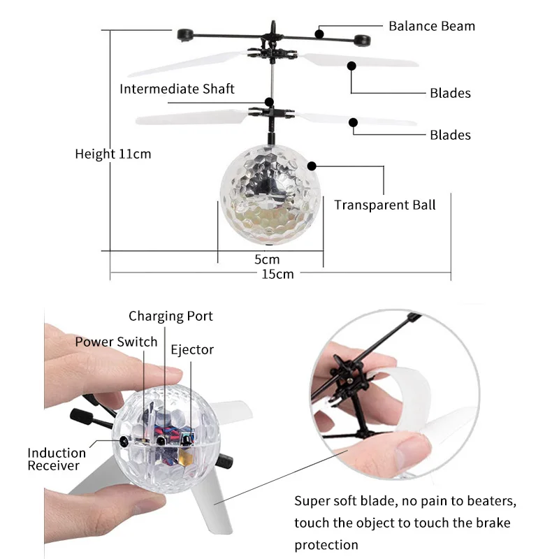 Mini helicóptero RC con sensor IR para niños, avión volador, Bola brillante, iluminación LED, Quadcopter, nuevo trípode, bola luminosa, Fly Helic