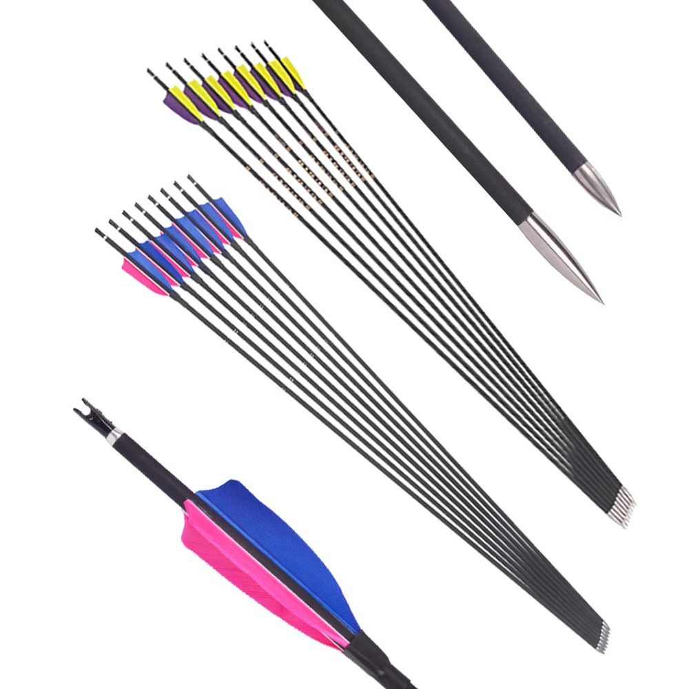 83.5cm Mixed Carbon Arrow Diameter 6mm Spine 800 with Turkey Feather for Compound Recurve Bow Archery Hunting